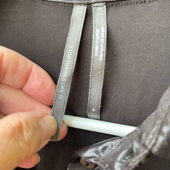 Anthropologie size M liquid leather metallic button front blouse semi sheer - Picture 6 of 7